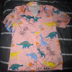 100% polyester Hawaiian dinosaur men's shirt